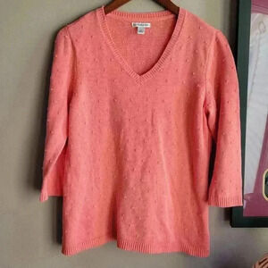 Beautiful Women's Croft & Barrow® Swiss Dot Sweater Size Medium Pink Coral